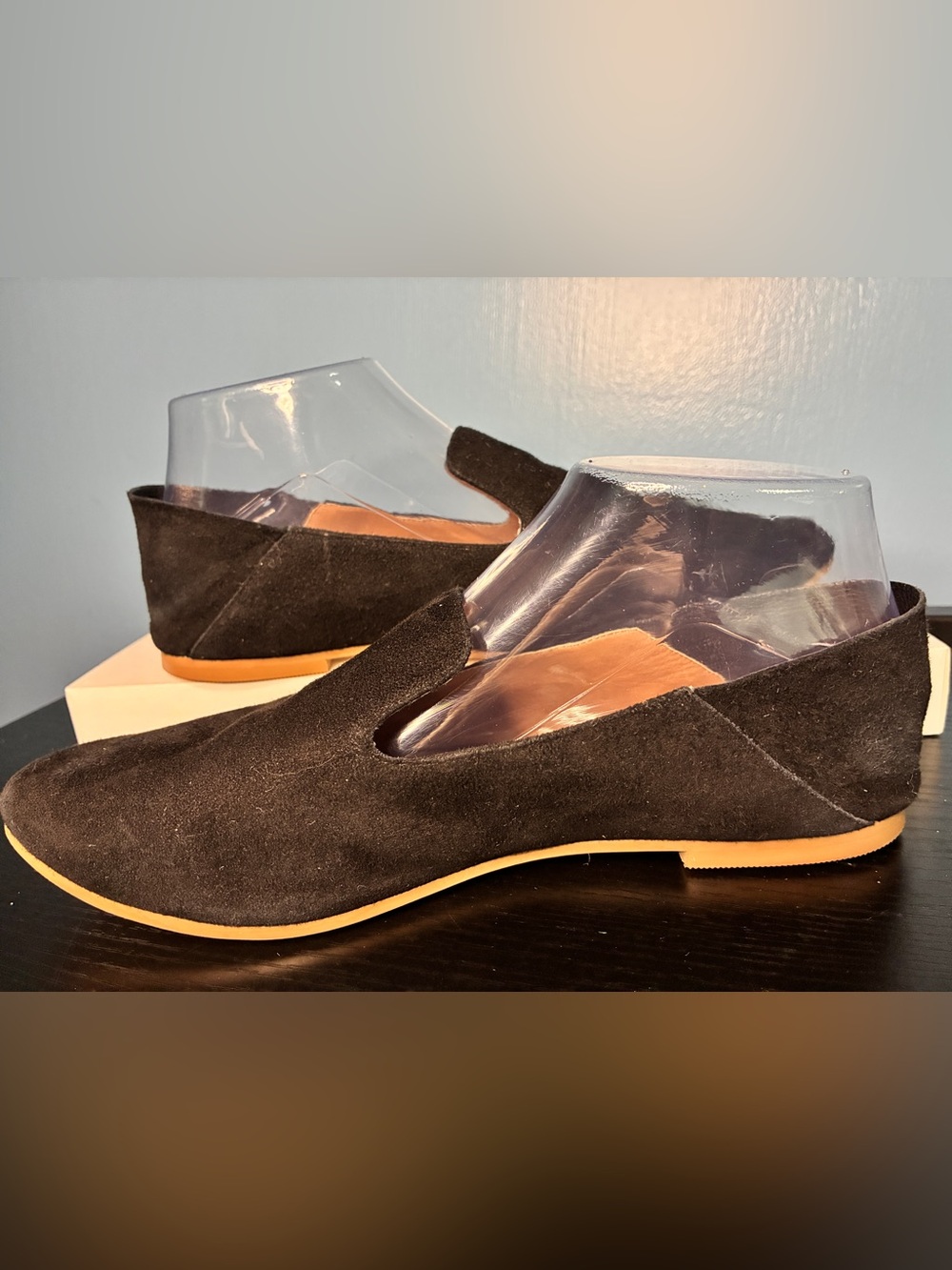 Halogen Black Suede Women's Slip-On Loafers with unstructured soft suede heel